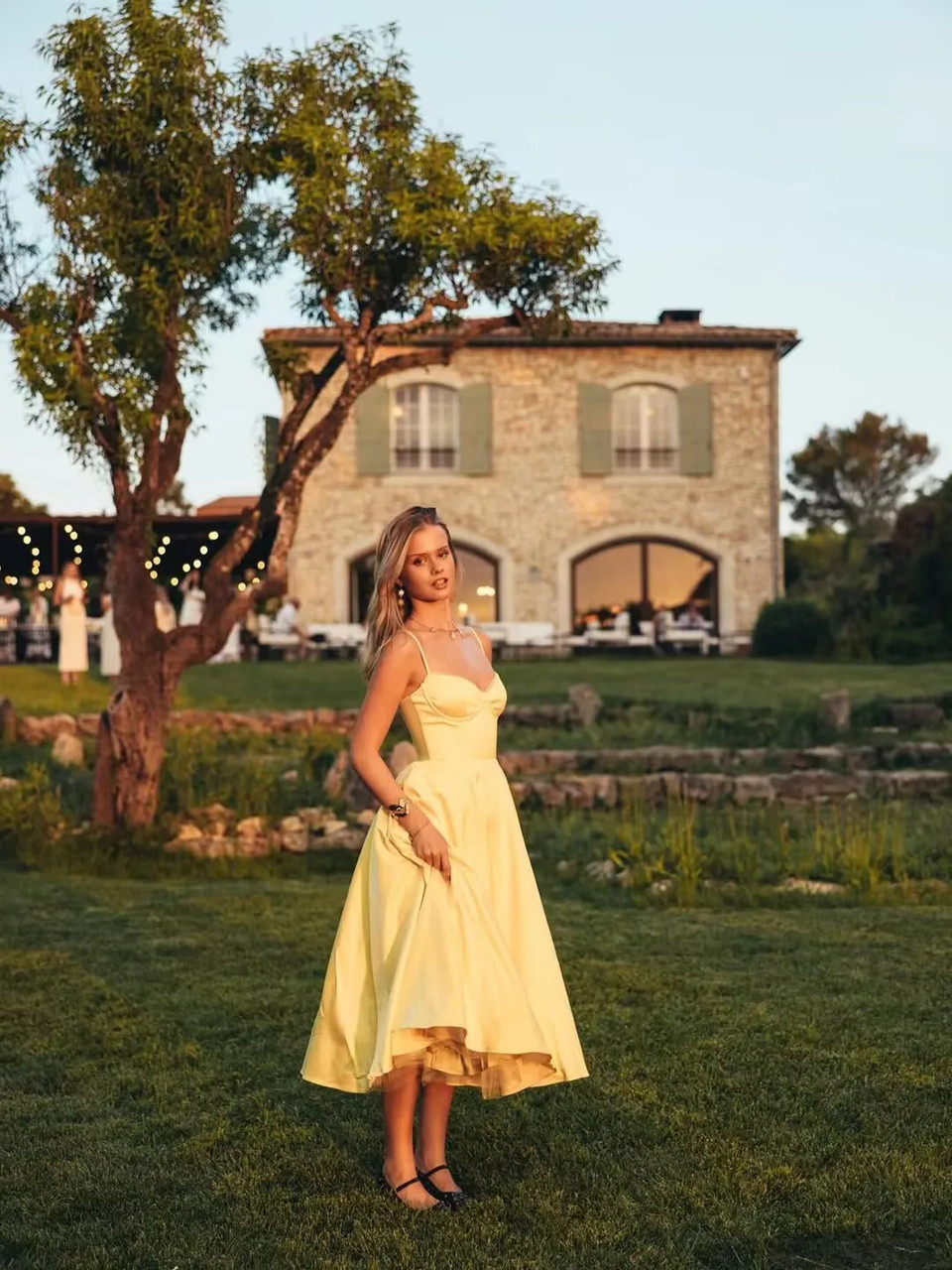 Bustier A Line Midi Dress Yellow